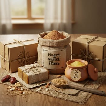 Breakfast pack with ragi flour, jaggery, and ghee