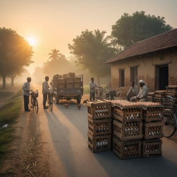 Crates of eggs ready for the short morning haul