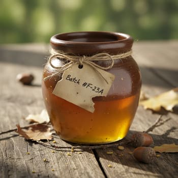 Forest honey jar with batch scribble