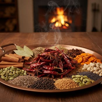 Shallow tray with whole spices ready to toast