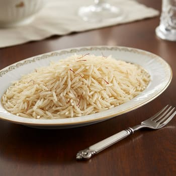 Aged basmati rice grains on a plate
