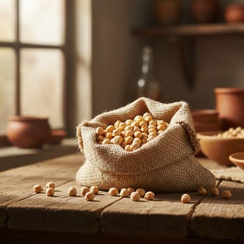 Chickpeas in a jute sack