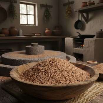 Stone-ground ragi flour in a bowl