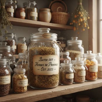 Glass jar with handwritten batch labels