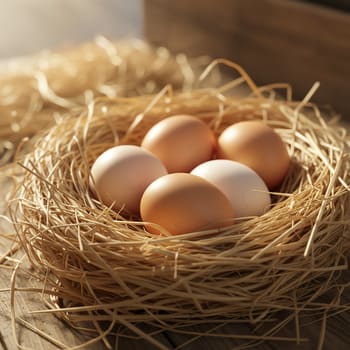 Free-range eggs in a straw nest