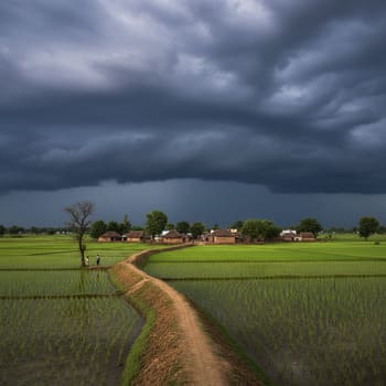 Monsoon clouds over a village bund