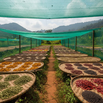 Whole spices under shade nets