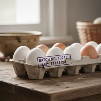 Egg tray with batch stamp on the side