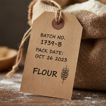 Brown paper flour tag with batch and date