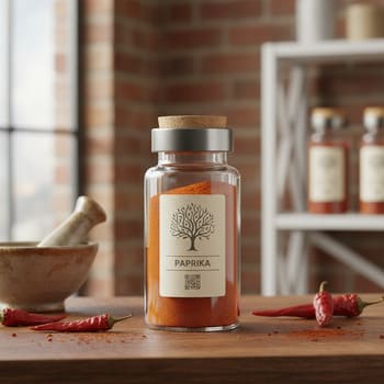 Small spice jar with minimal label and QR