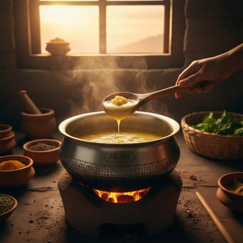 Jalna: steel pot clarifying ghee