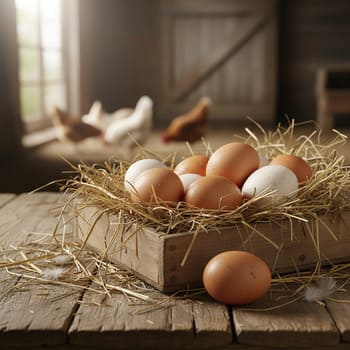 Free-range eggs in straw