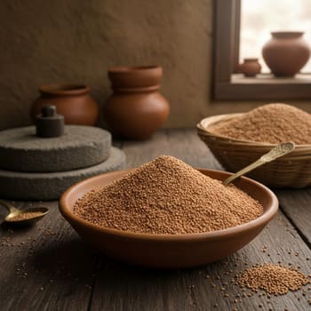 Finger millet (ragi) flour in a bowl