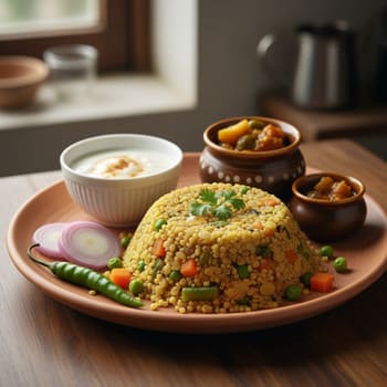 Millet khichdi with curd and pickle