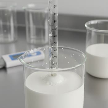 Lactometer dipped in fresh milk