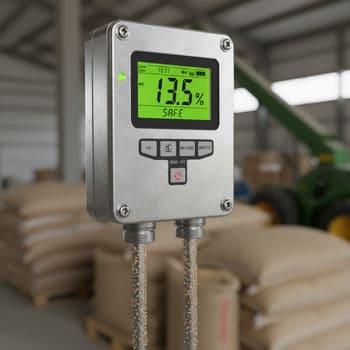 Grain moisture meter showing a safe reading