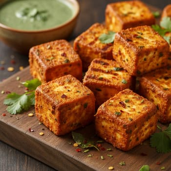 Paneer cubes marinated with spice and curd