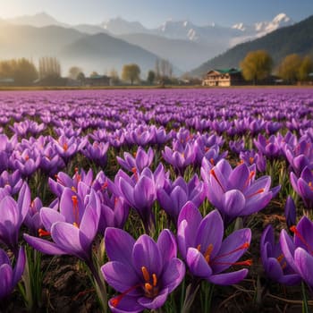 Fresh saffron flowers in the Kashmir valley