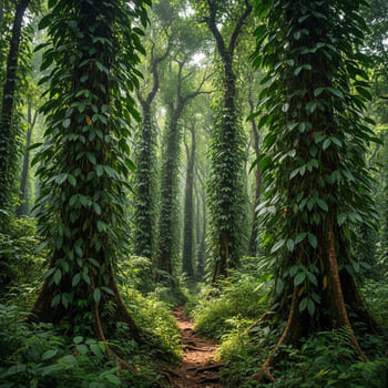 Pepper vines climbing trees in the Western Ghats