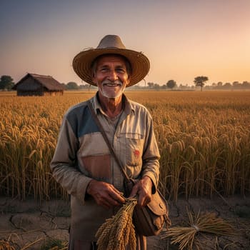 Portrait of a farmer by a millet plot