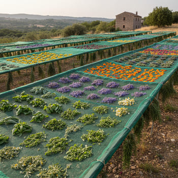 Herbs resting under shade nets