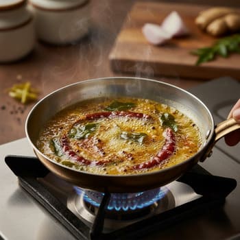 Tempering spices in ghee for tadka