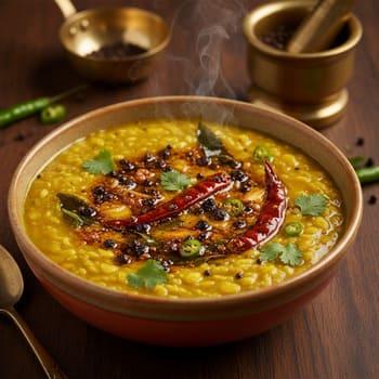 Tuvar dal finished with pepper tadka